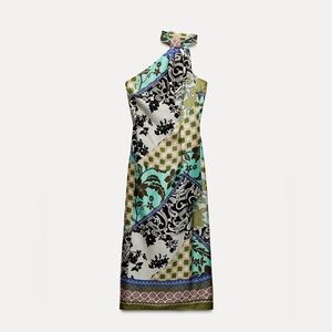 Zara Patchwork Satin effect Halter Dress